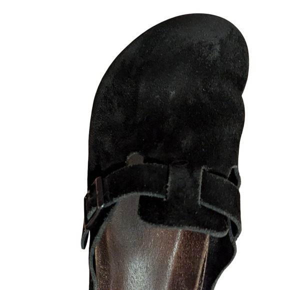 Birkenstock Black Suede Boston Style Buckle Clogs Broken in Footbed Comfort Shoe - Picture 7 of 7